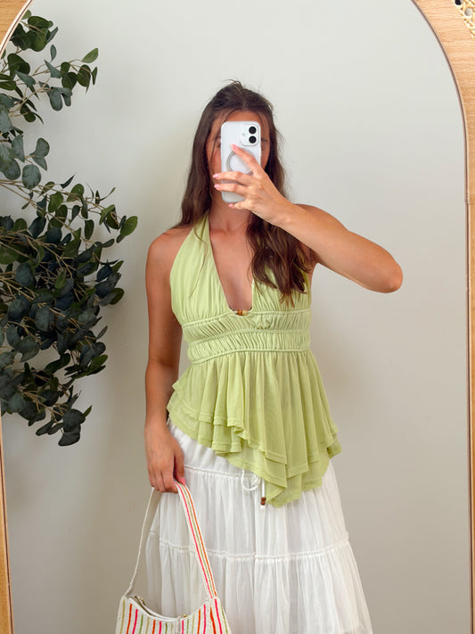 Green Mesh bead Halter Top