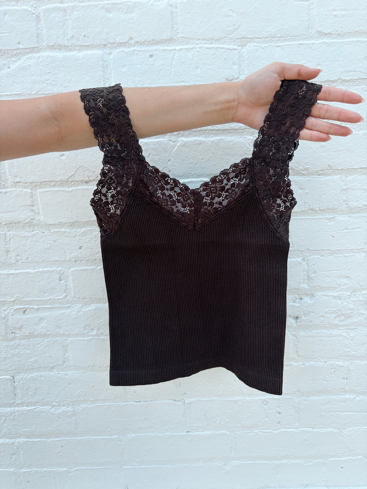 Coffee Seamless Lace Tank
