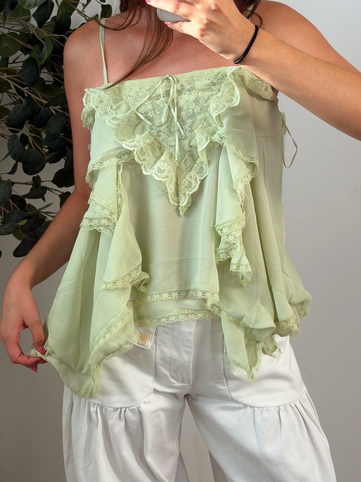 Green Ruffle Lace Top