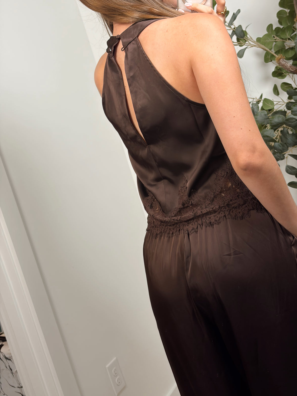 Brown Satin Lace Set