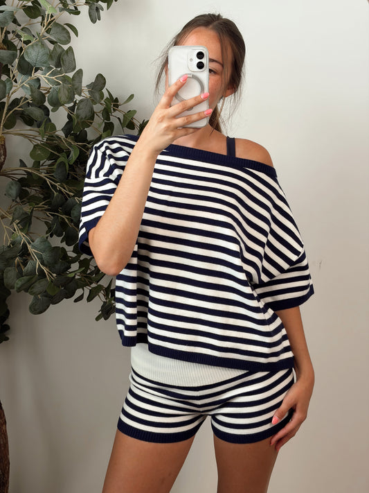 Navy/white Fold Over Set