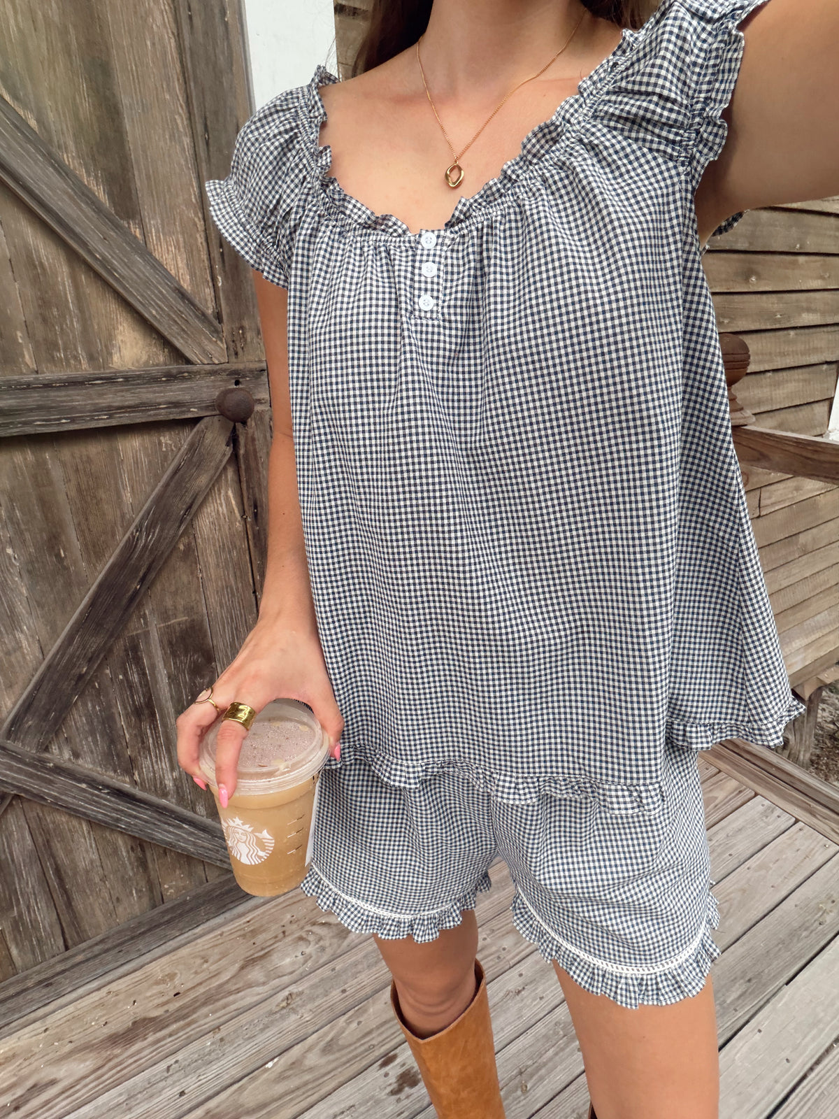 Navy Gingham Short Set