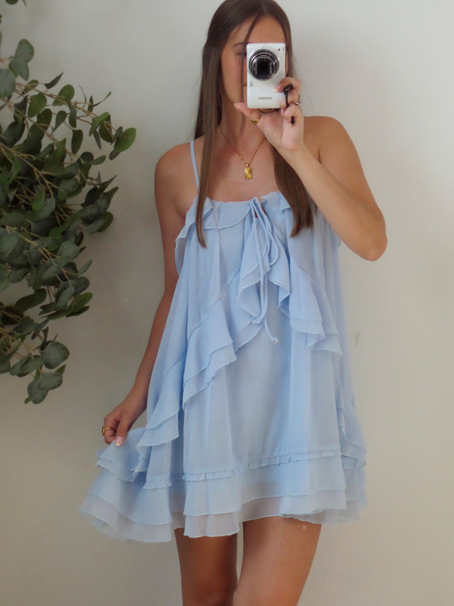 Blue Chiffon Ruffle Dress