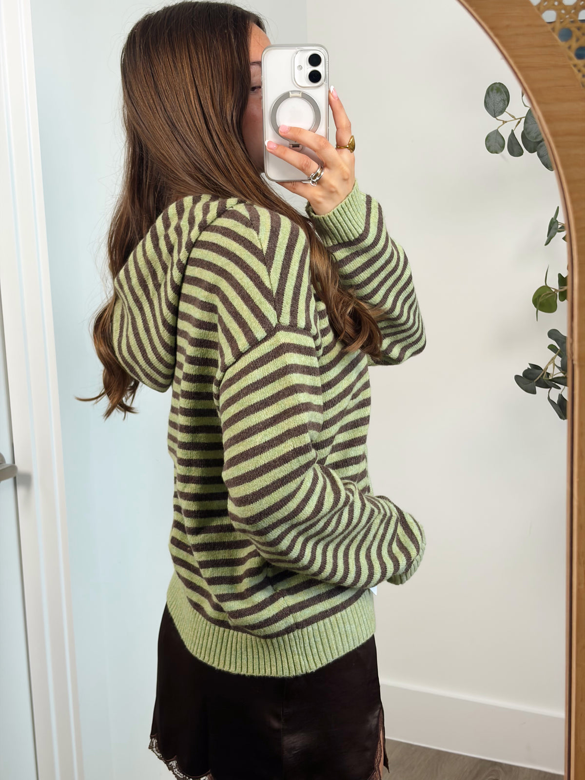Matcha/brown Double Zipper Hoodie