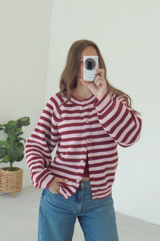 Berry Latte Stripe Cardigan