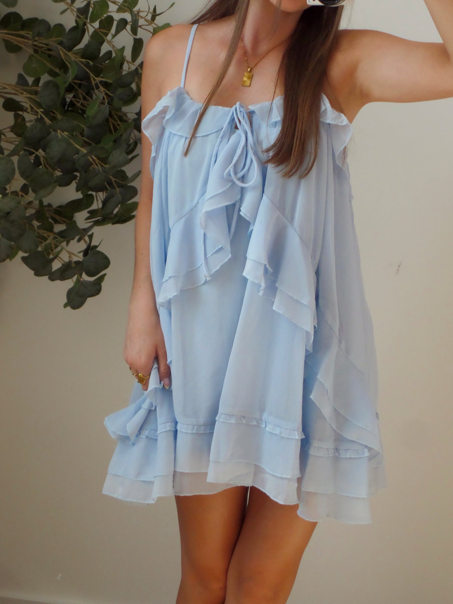 Blue Chiffon Ruffle Dress