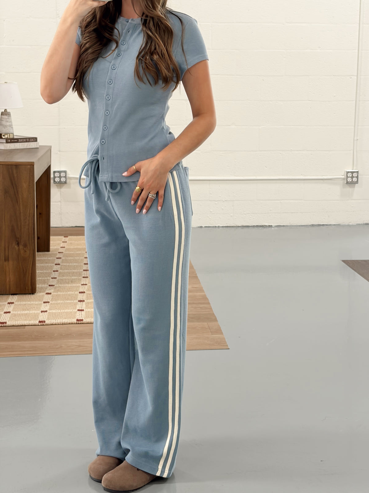 Blue Waffle Knit Set