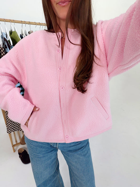 Pinky Sherpa Gingham Cardigan