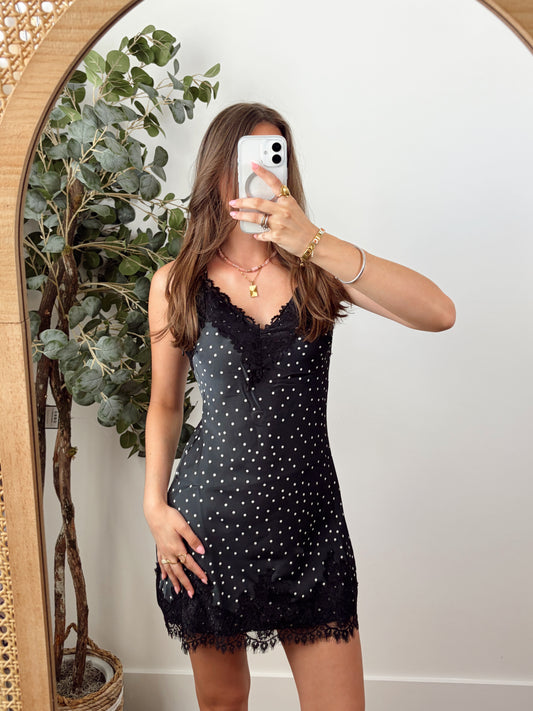 Black Polka Dot Satin Lace Dress