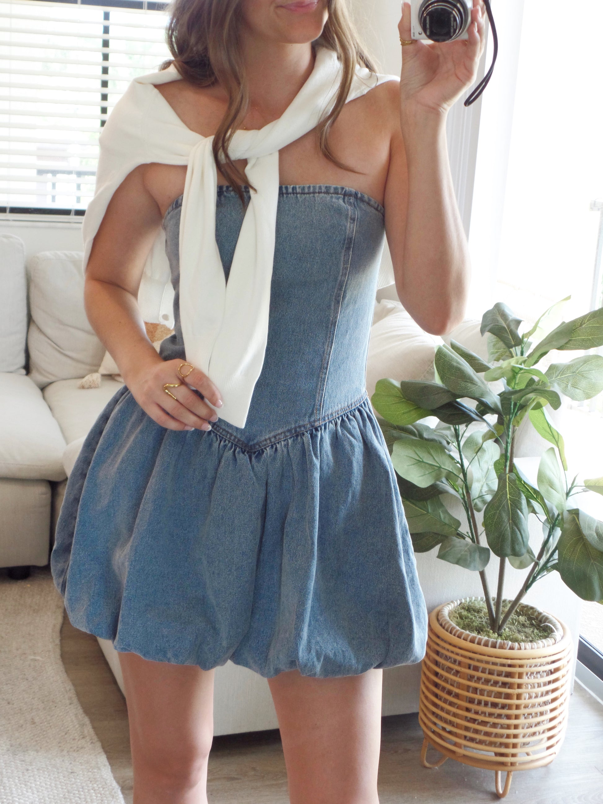 denim bubble skirt dress Edikted Women's Denim Bubble Skirt Mini Dress