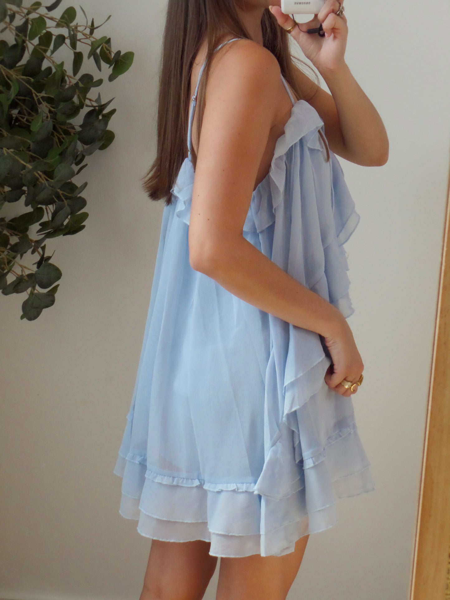 Blue Chiffon Ruffle Dress