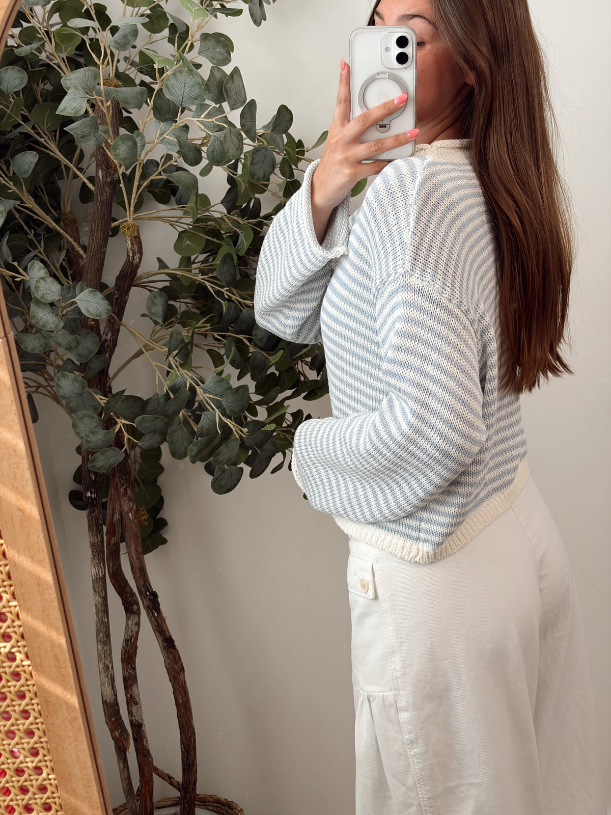 Blue Stripe Open Knit Cardigan