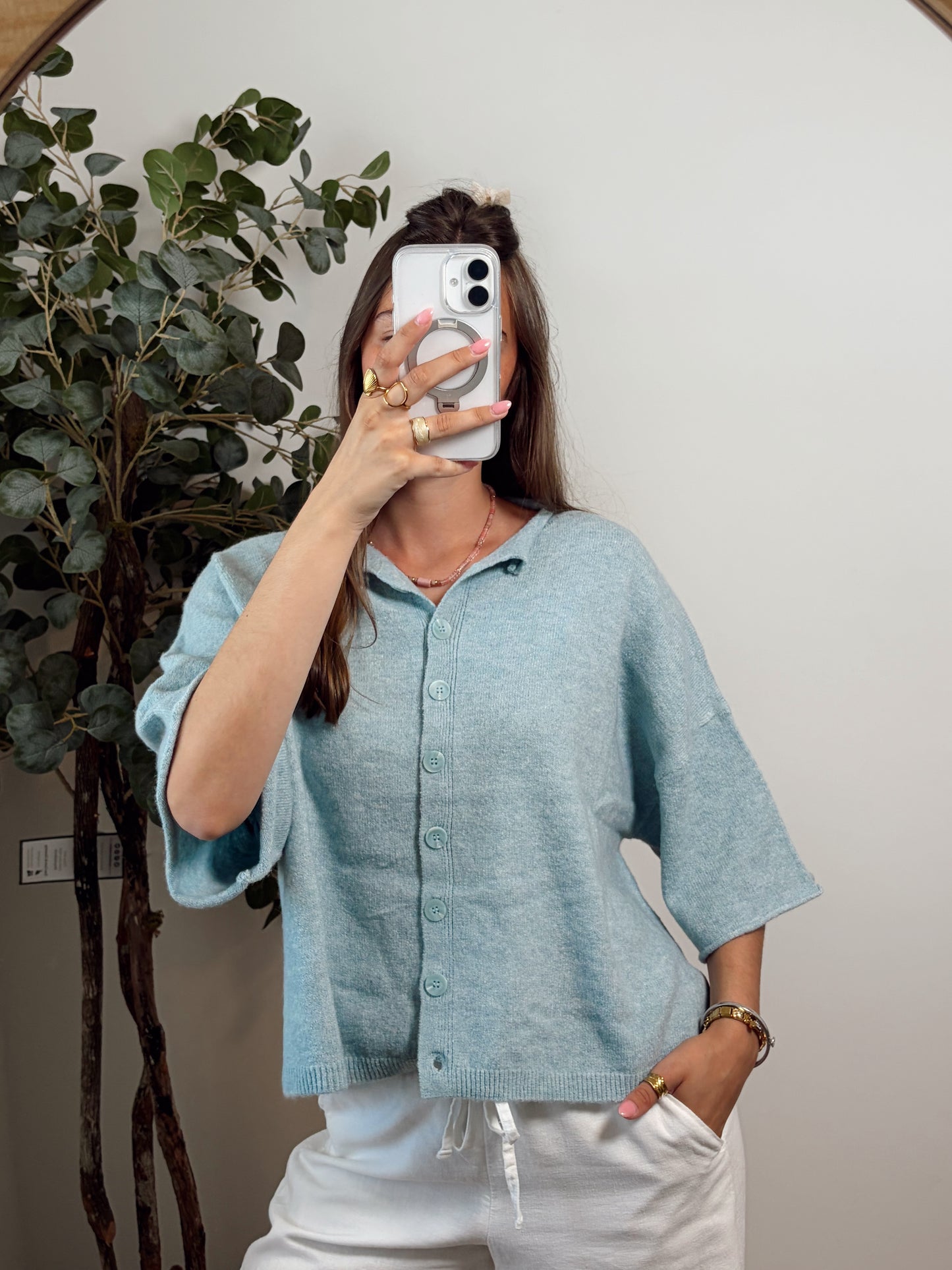 Blue Short Sleeve Cardigan