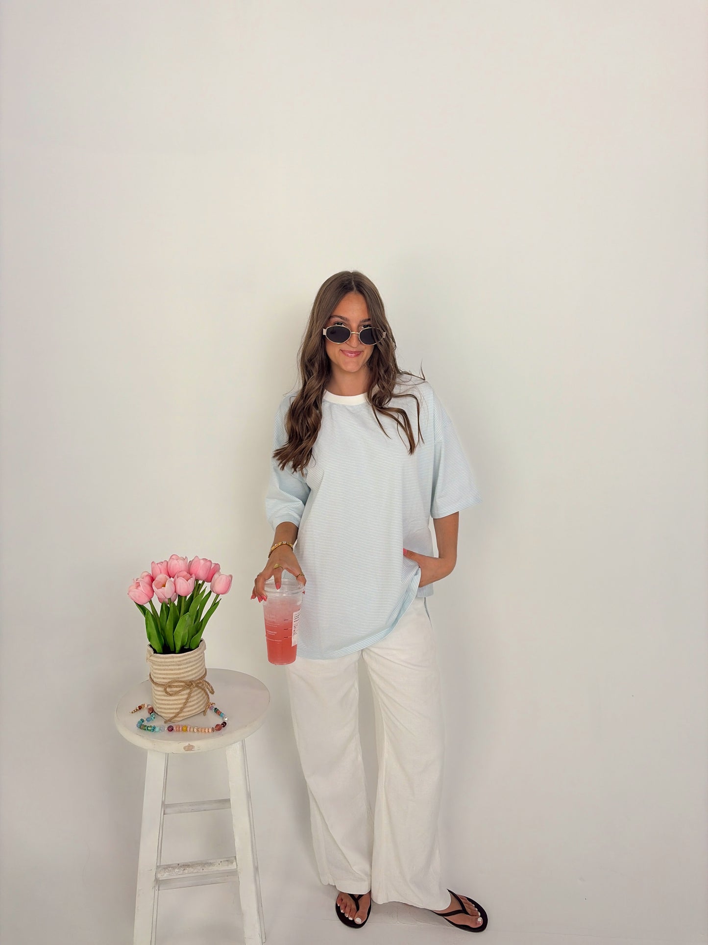 Blue/white Stripe oversized tee