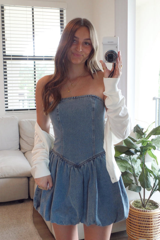 August Blues Denim Bubble Dress