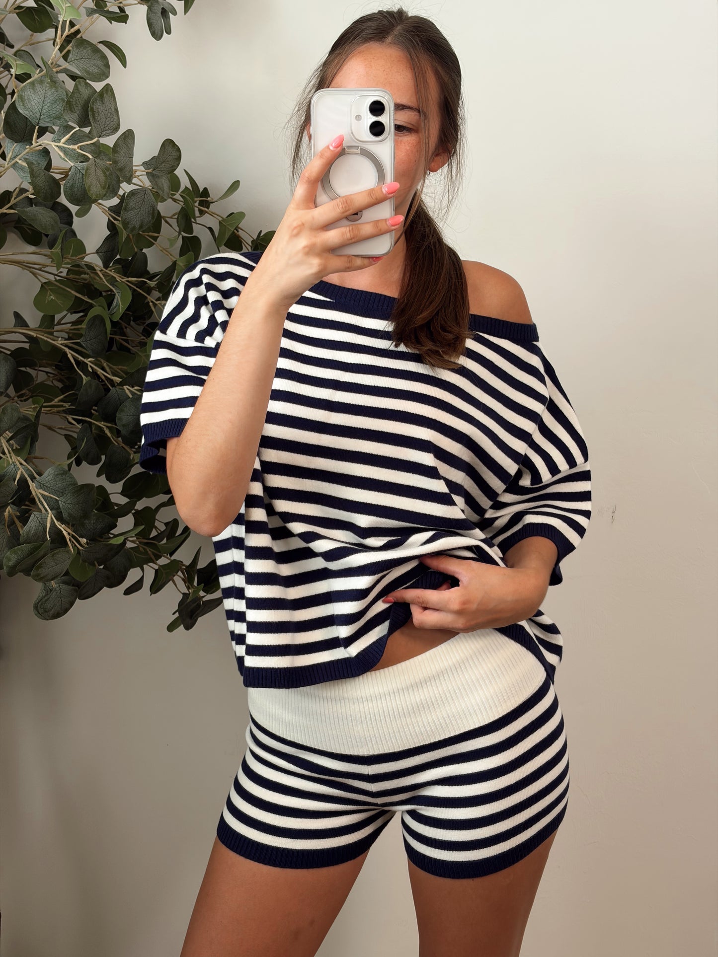Navy/white Fold Over Set