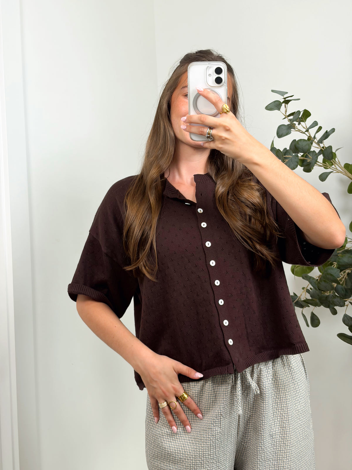Chocolate Pointelle Cardigan