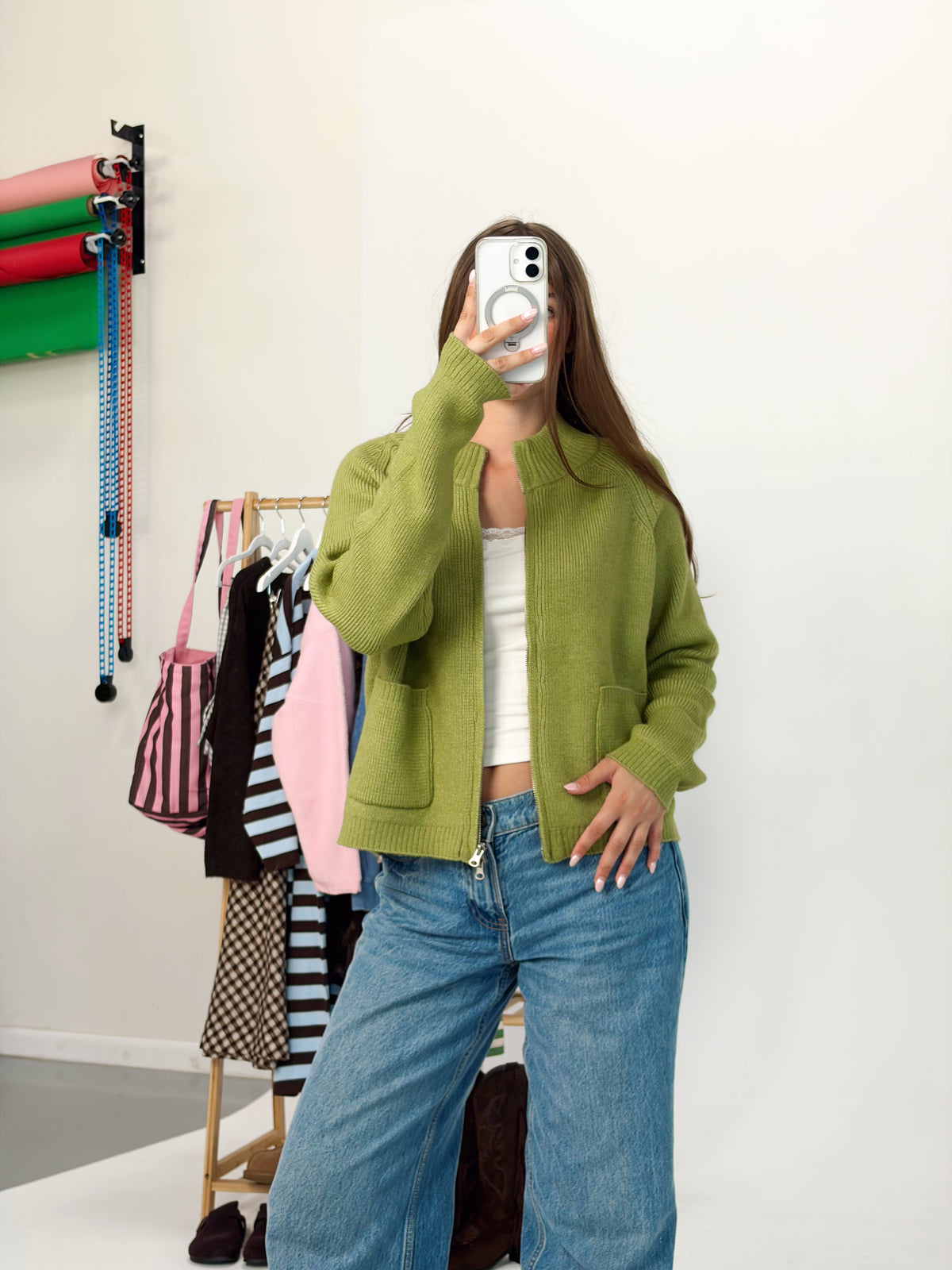 Matcha Mood Double Zipper Sweater