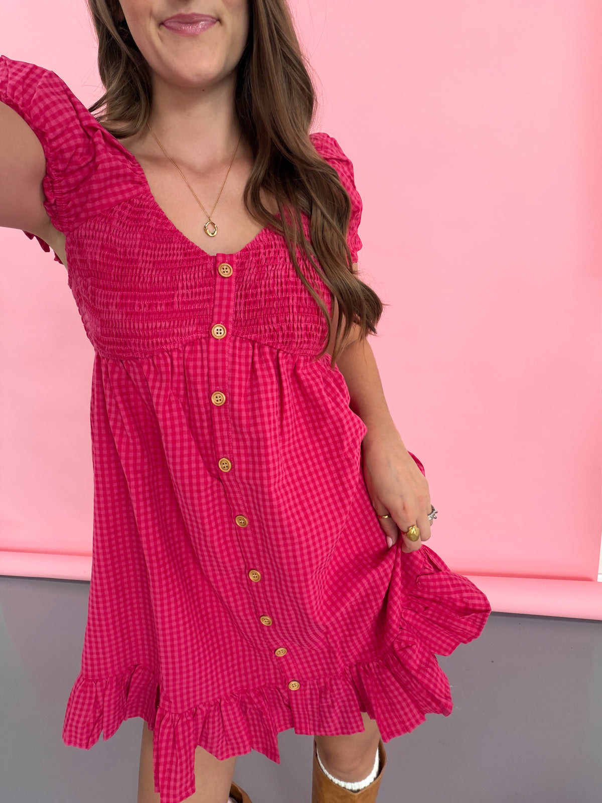 Rosy Gingham Dress