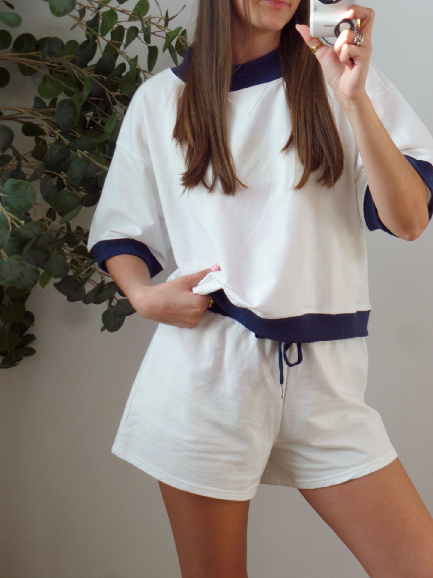White/Navy Contrast Short Set