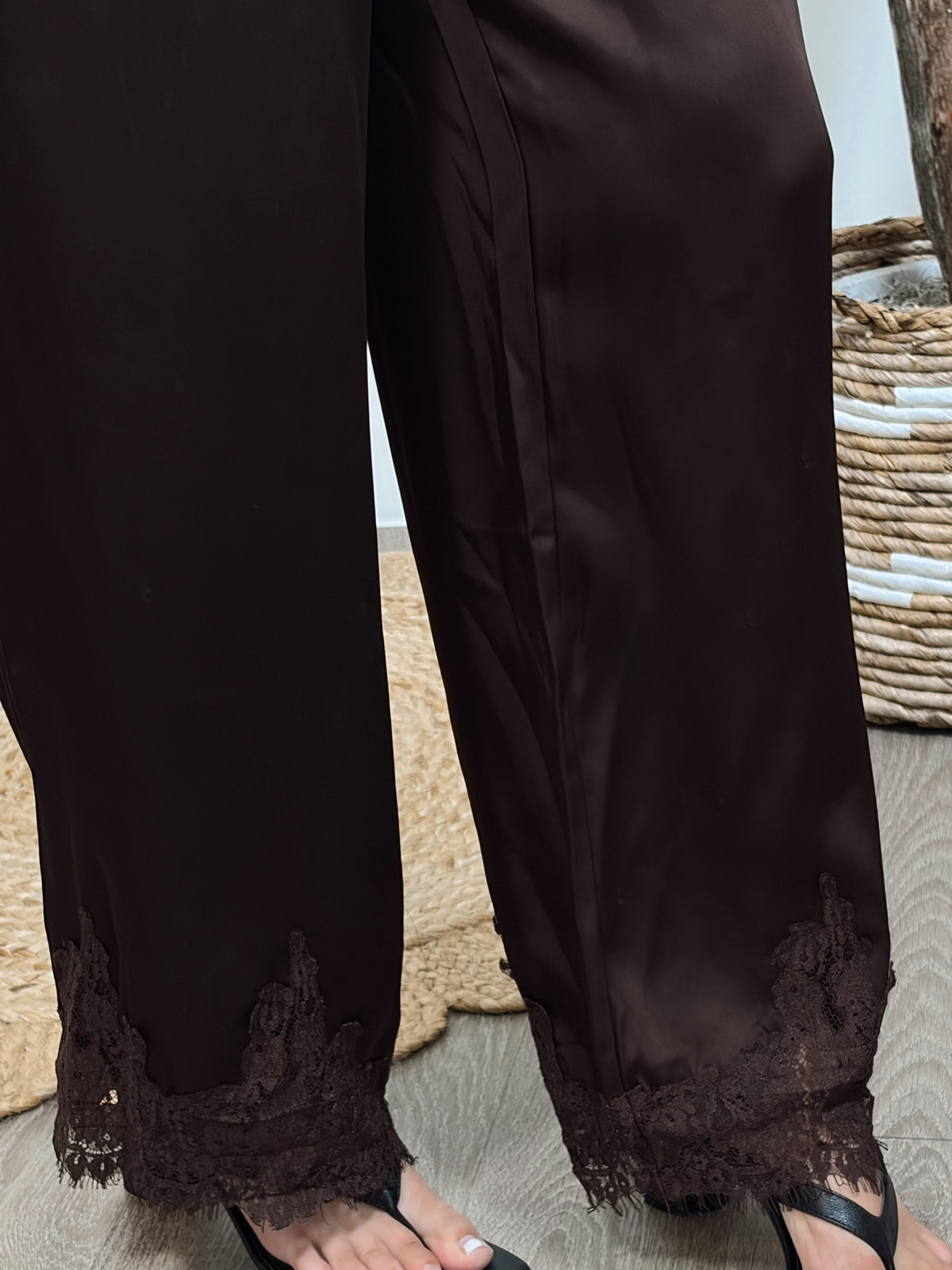Brown Satin Lace Set
