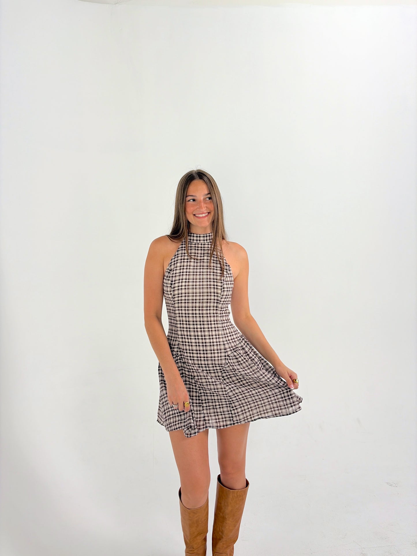 Autumn Plaid Halter Dress