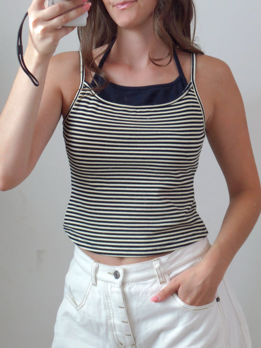 Navy Stripe Double Layer Top
