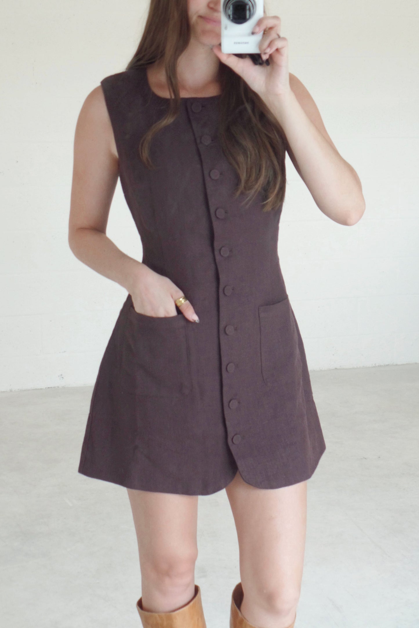 Chocolate Button Linen Dress