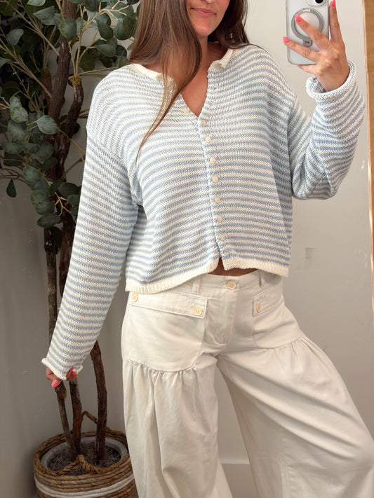 Blue Stripe Open Knit Cardigan