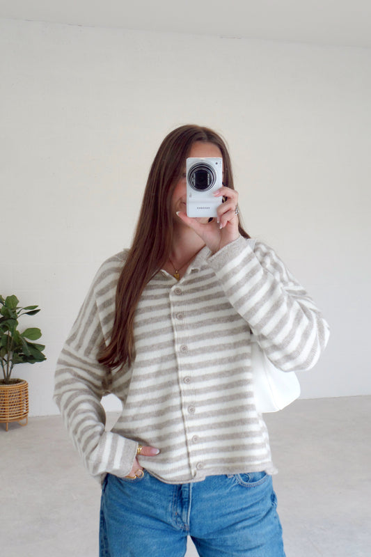 Oat Latte Stripe Cardigan