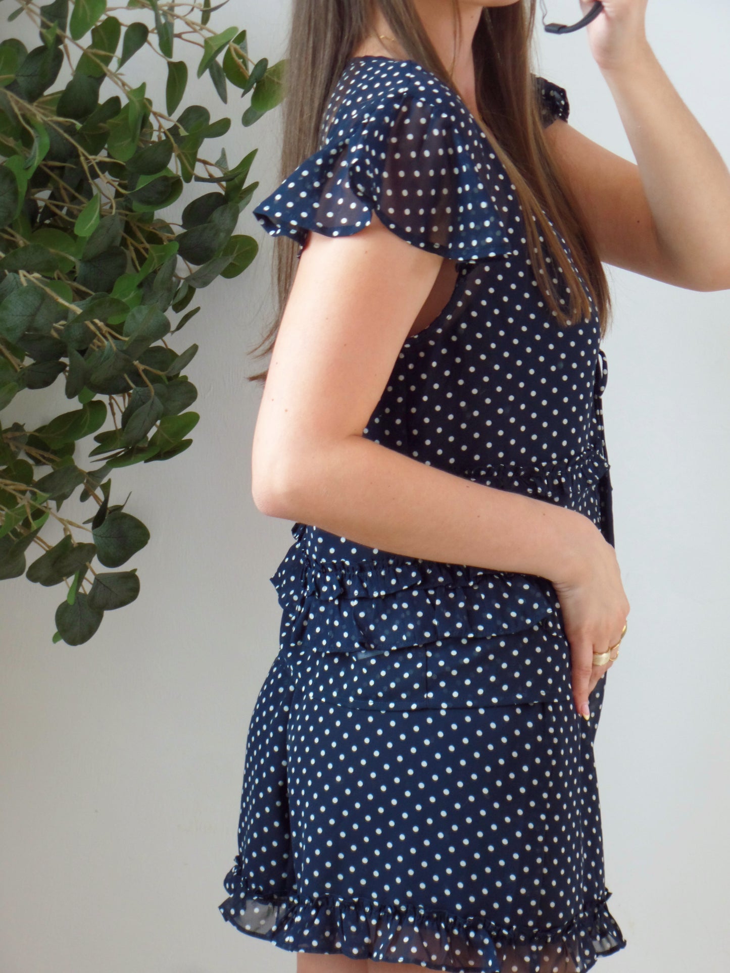 Navy Chiffon Polka Set