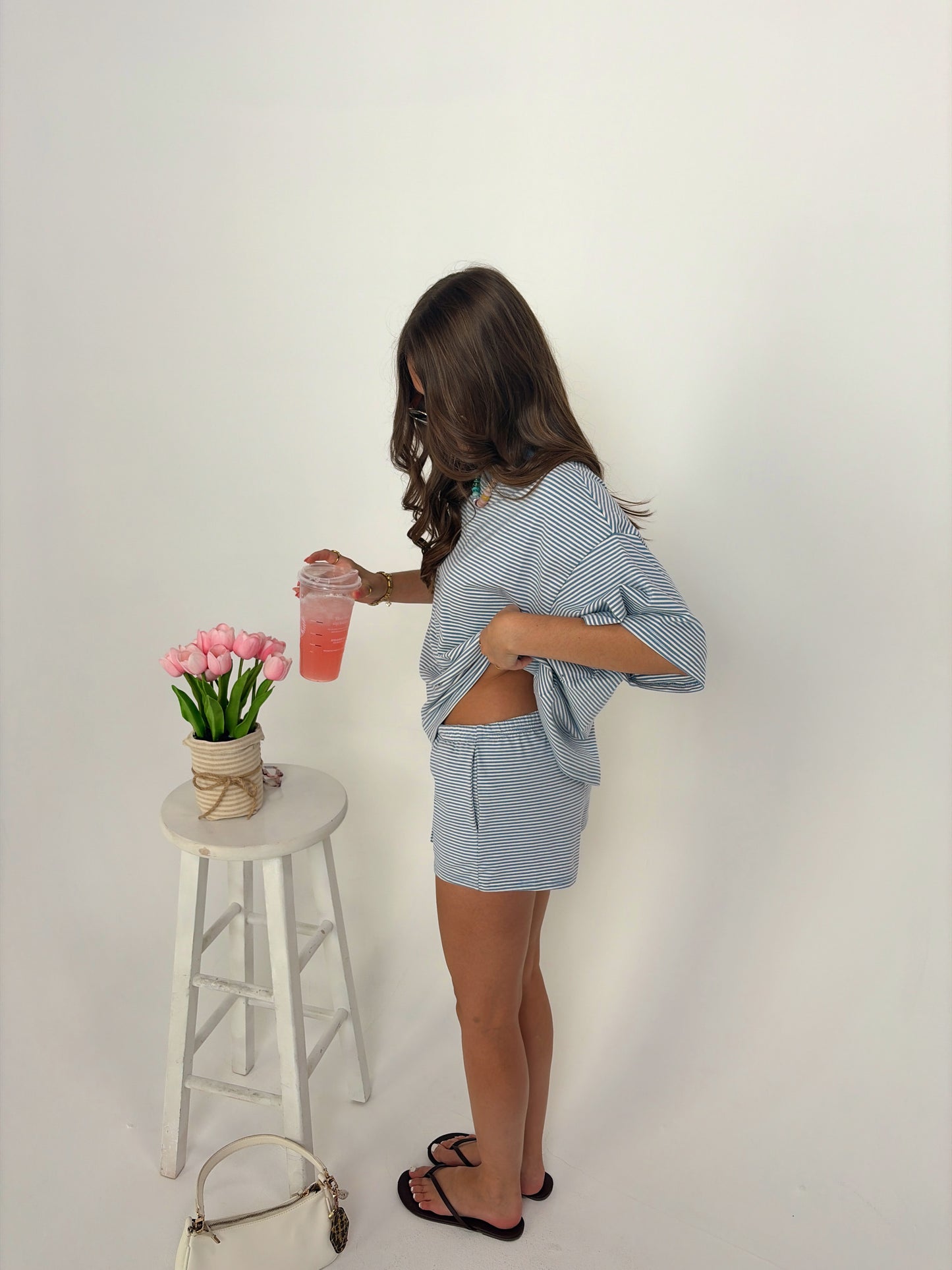 Blue stripe short set