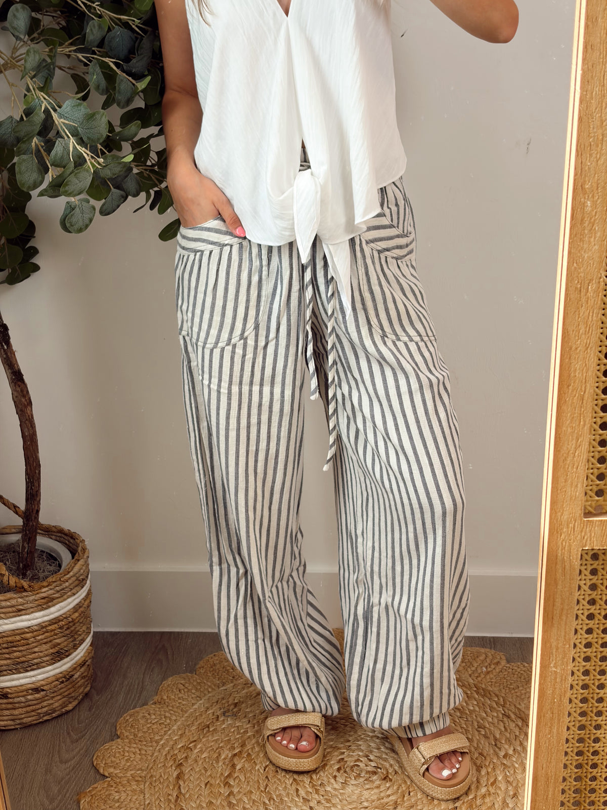 White Linen Tie Top