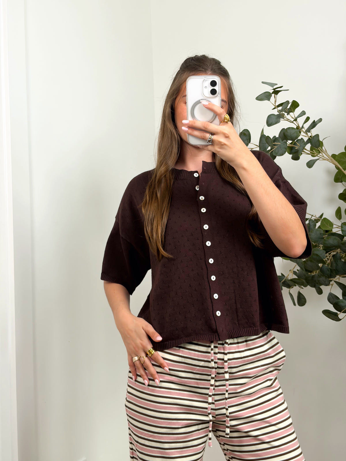 Chocolate Pointelle Cardigan