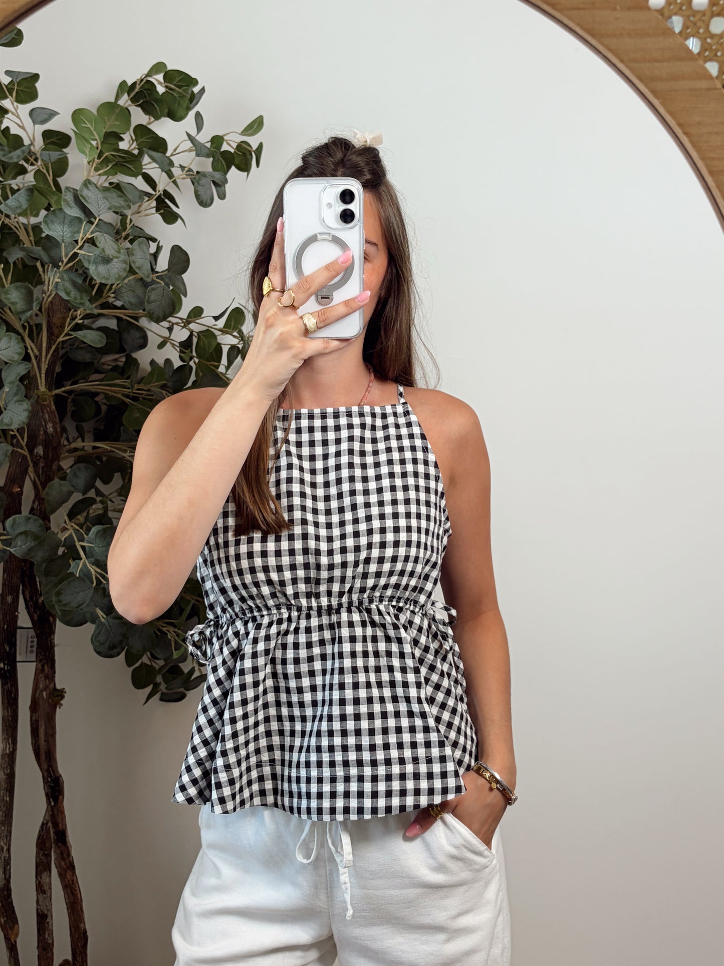 Black Gingham Top